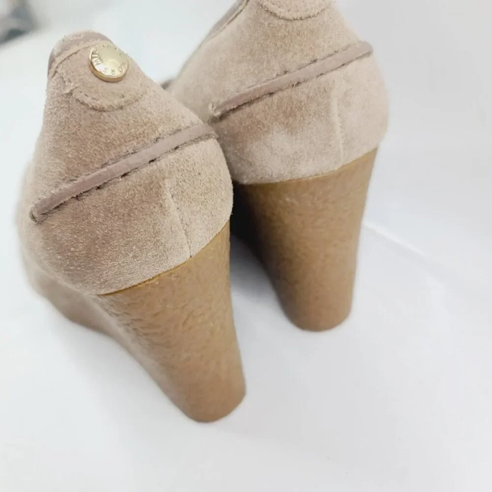 Michael Kors Women's Taupe Rory Leather Wedge‎ Platform Loafer Shoes Size 9.5M